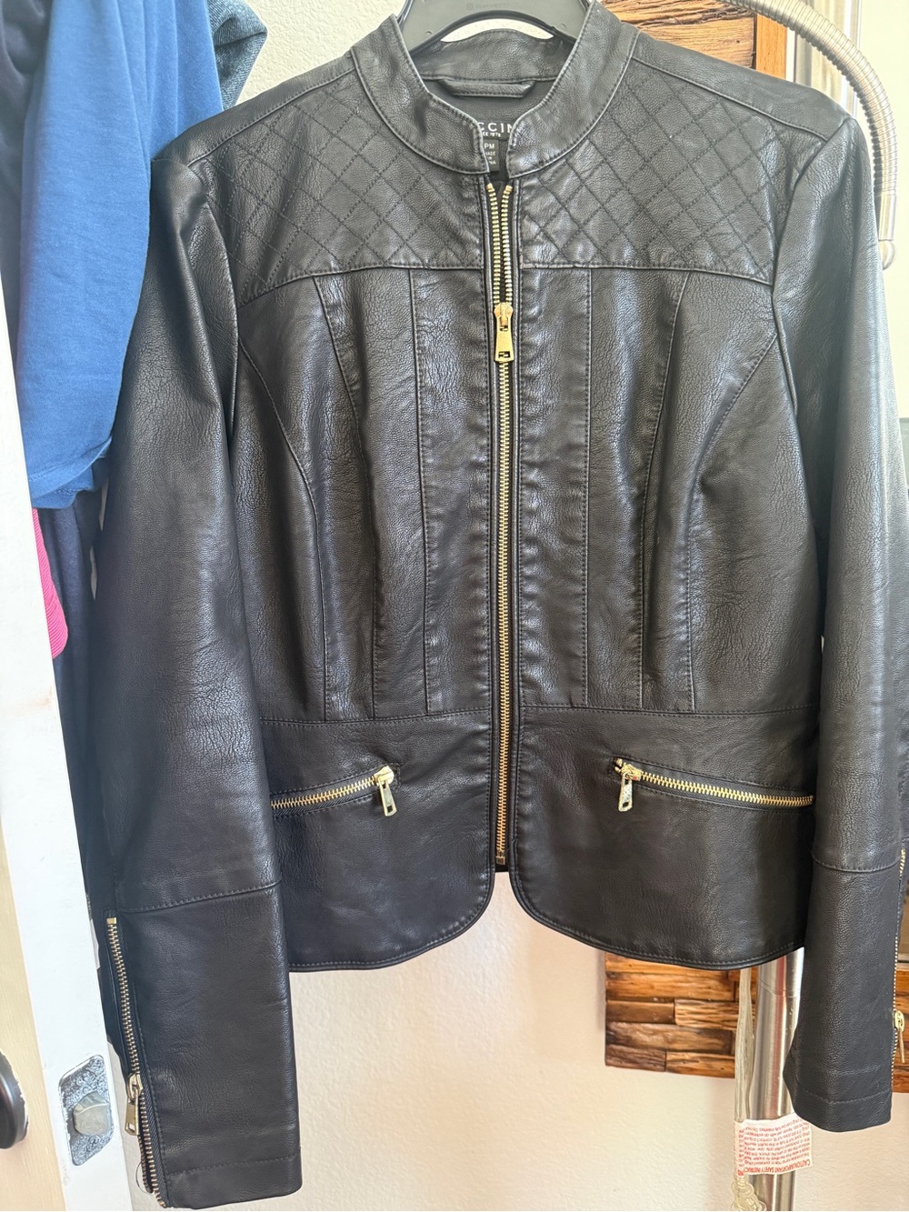 Baccini Black Leather Zip Jacket with Gold Hardware